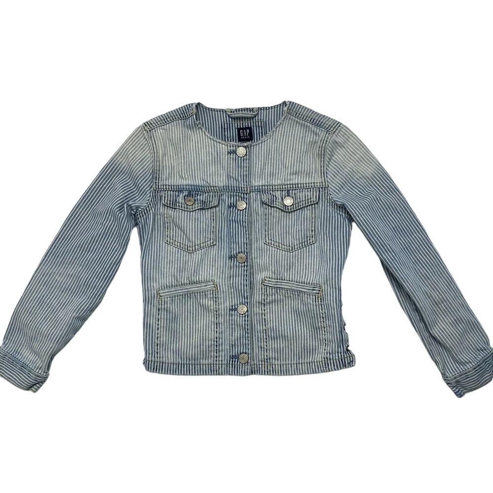 GAP KIDS Railroad Stripe Denim Jacket Size Large 10-11y Girls Lace Up Side Blue